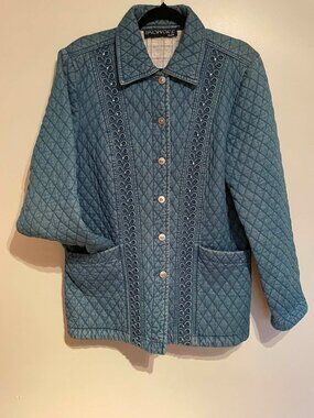 Denim Quilted Jean Jacket SIZE LARGE Rhinestone Embellished SHOWOFF Y2K BOHO
